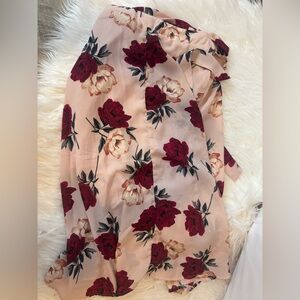 Charlotte Russe, small pink floral wrap, long skirt with front slit, lined